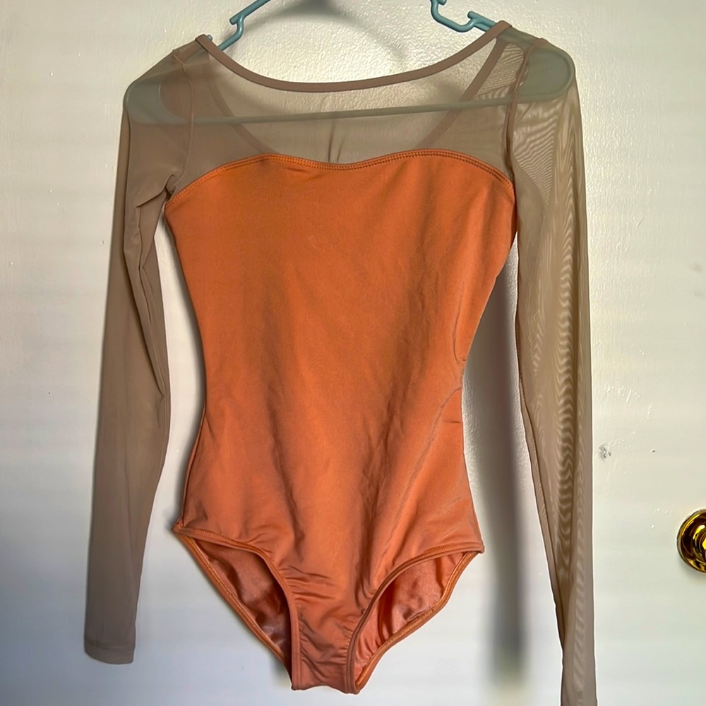 Peach Maria Long Mesh Sleeve Leotard Size Small